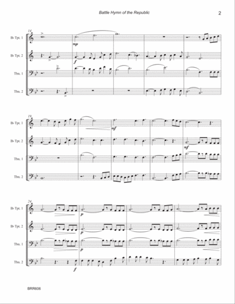 BATTLE HYMN OF THE REPUBLIC for unaccompanied BRASS QUARTET Brass Quartet scores gallery preview page 2