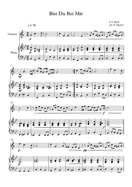 Bist Du Bei Mir, Johann Sebastian Bach, For Clarinet & Piano image number null