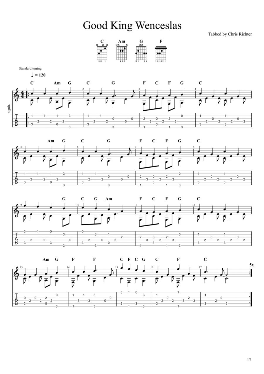 Good King Wenceslas Good King Wenceslas Guitar Tablature scores gallery preview page 1