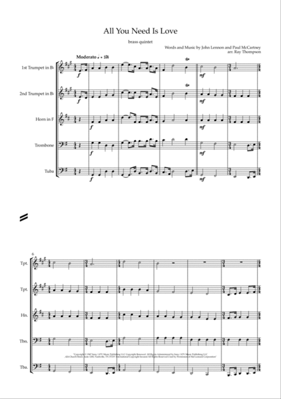 All You Need Is Love Brass Quintet scores gallery preview page 2