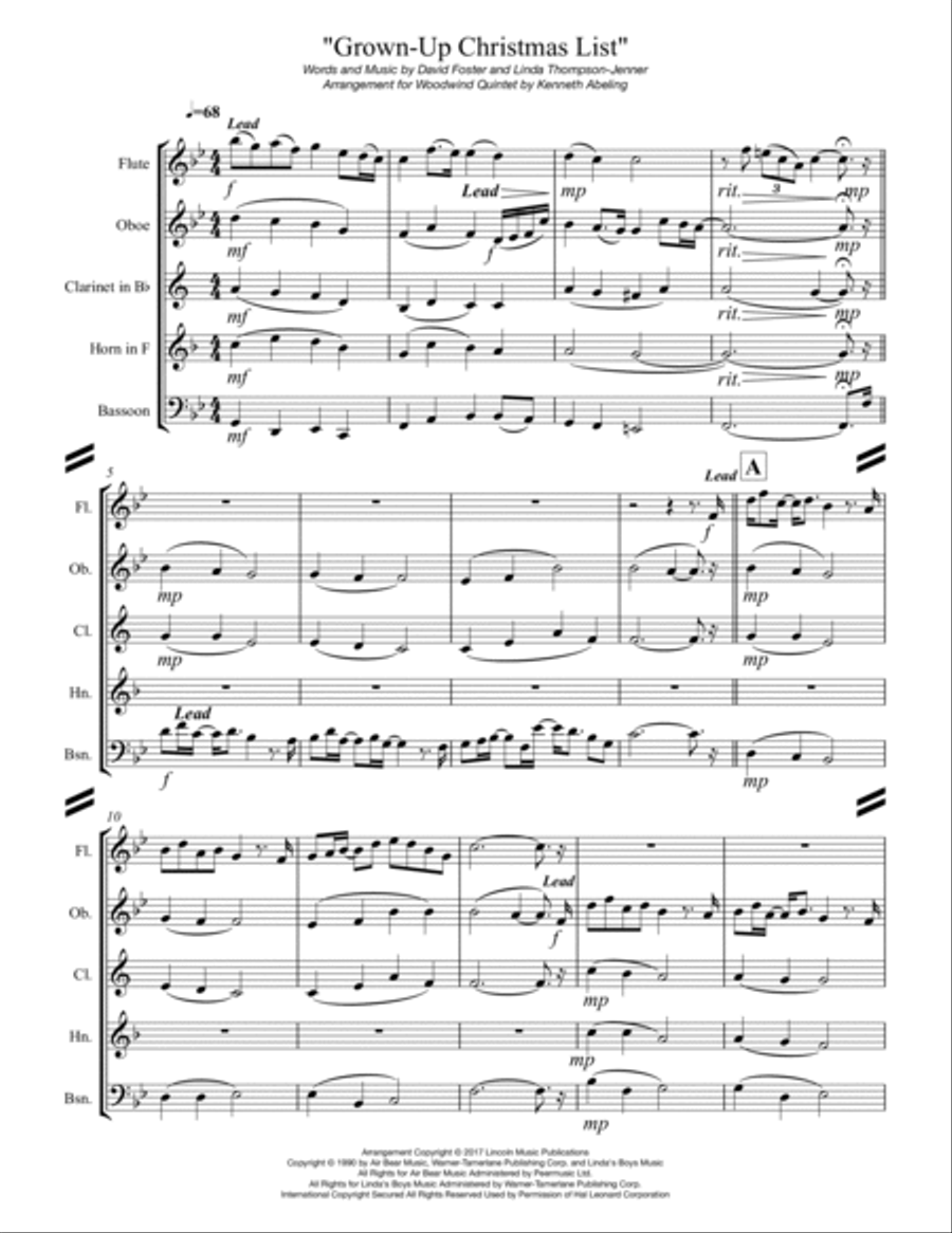 Grown-Up Christmas List Woodwind Quintet scores gallery preview page 2