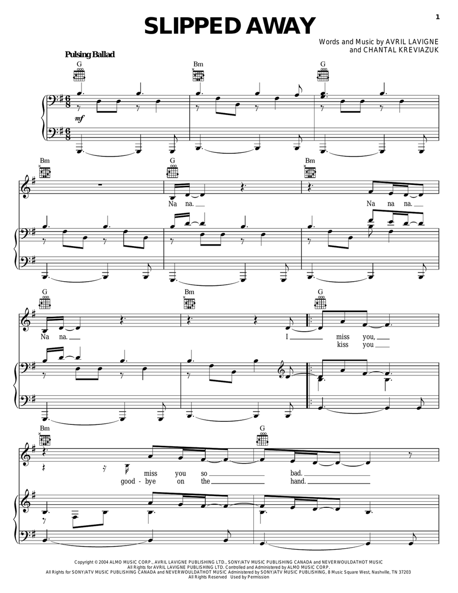 Slipped Away Piano, Vocal, Guitar scores gallery preview page 1