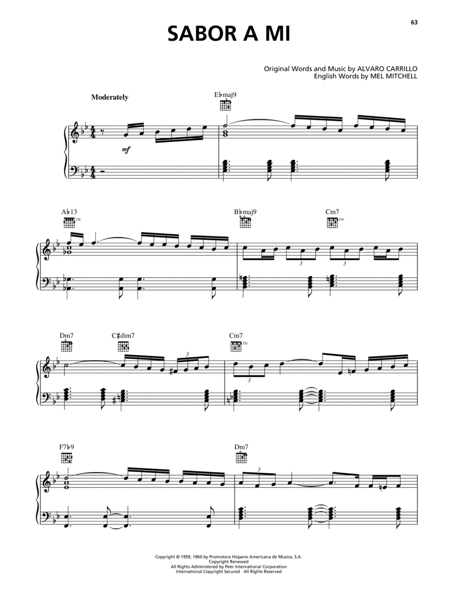 Sabor A Mi (Be True To Me) Piano, Vocal, Guitar scores gallery preview page 1