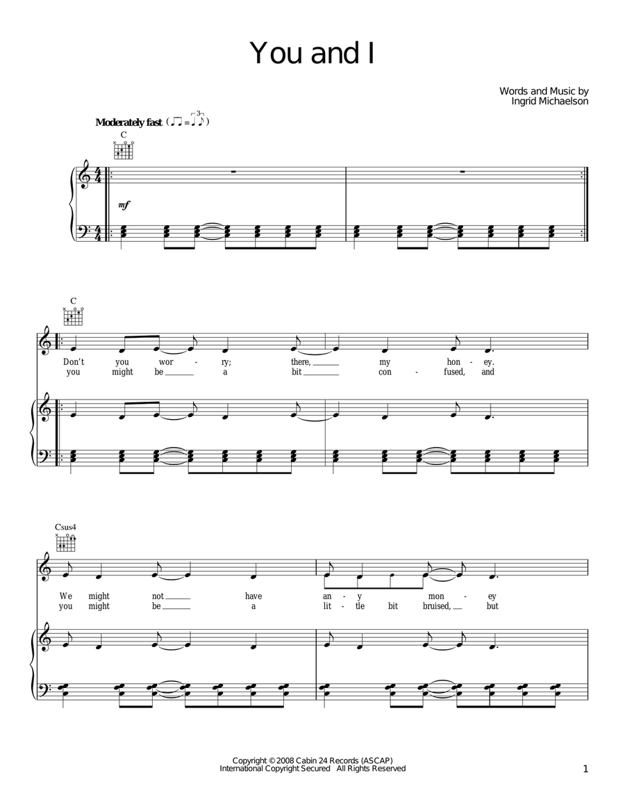 You And I You And I Piano, Vocal, Guitar scores gallery preview page 1
