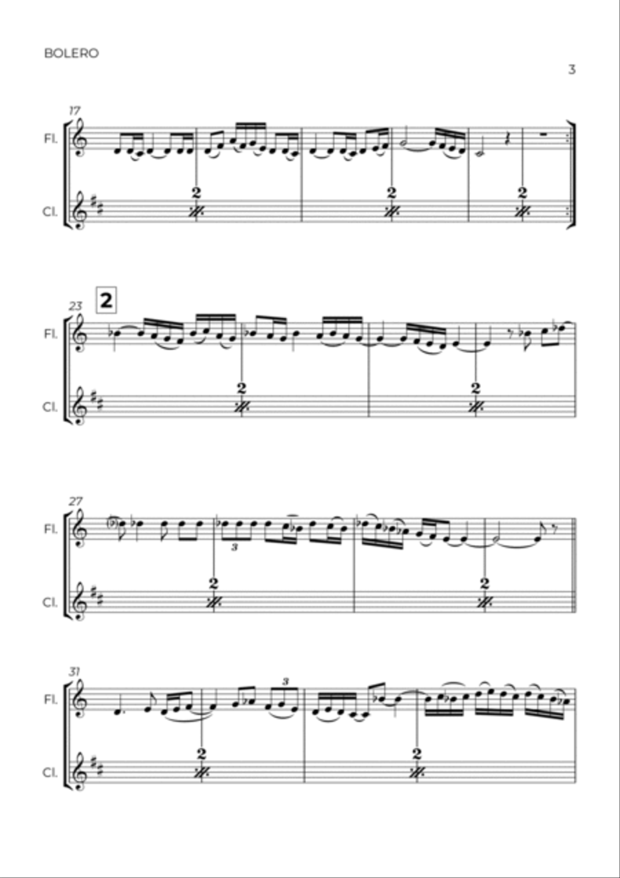 BOLERO - RAVEL - FLUTE & CLARINTET Woodwind Duet scores gallery preview page 3
