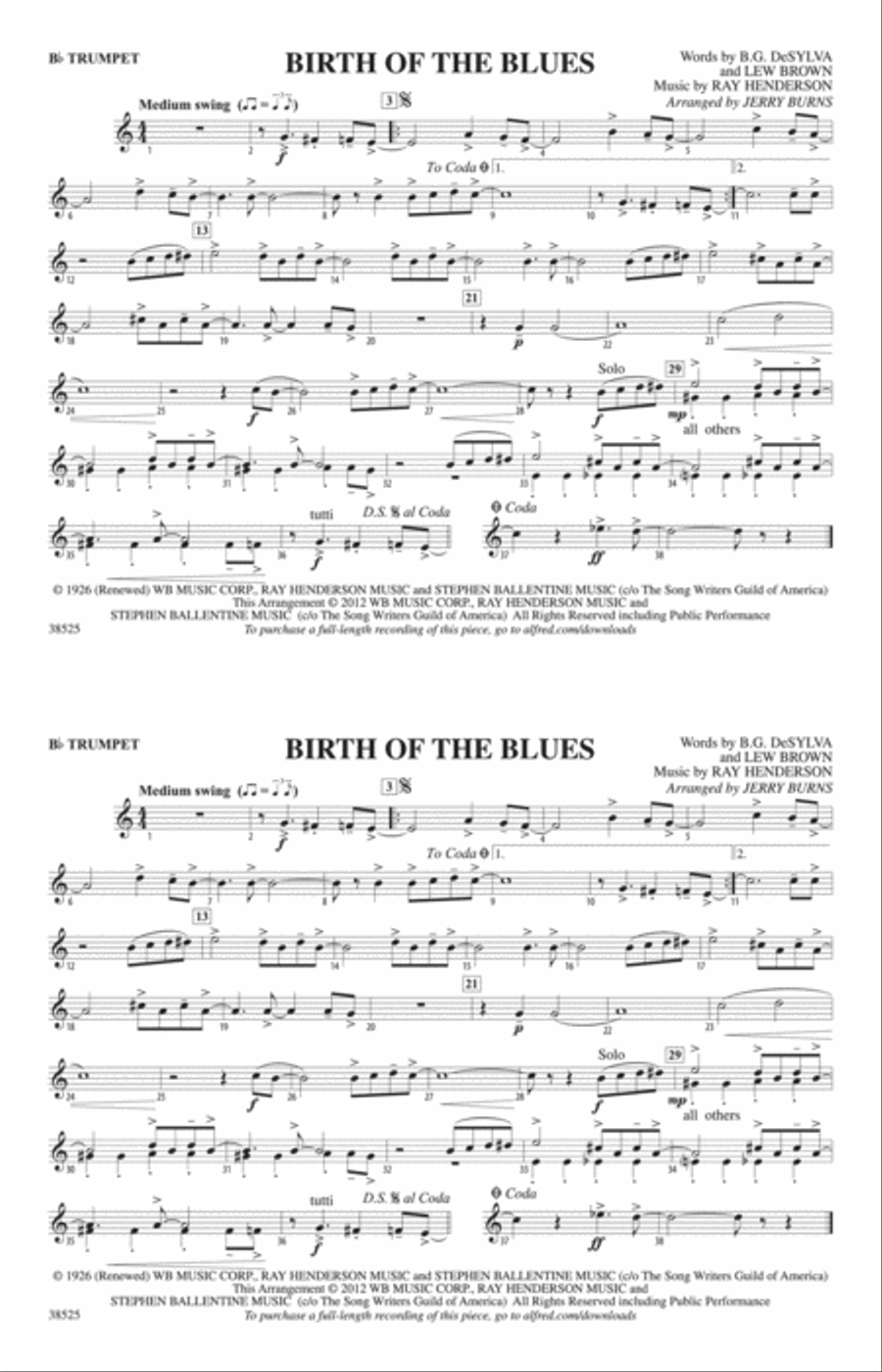 Birth of the Blues: 1st B-flat Trumpet Marching Band scores gallery preview page 1