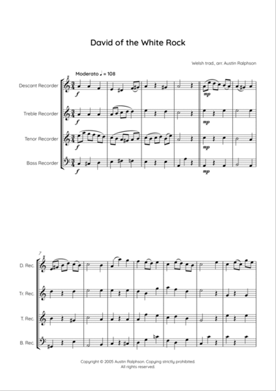 David of the White Rock - recorder quartet Soprano Recorder scores gallery preview page 5
