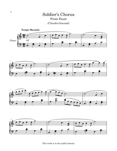 Soldier's Chorus from Gounod's Faust arranged for intermediate piano image number null