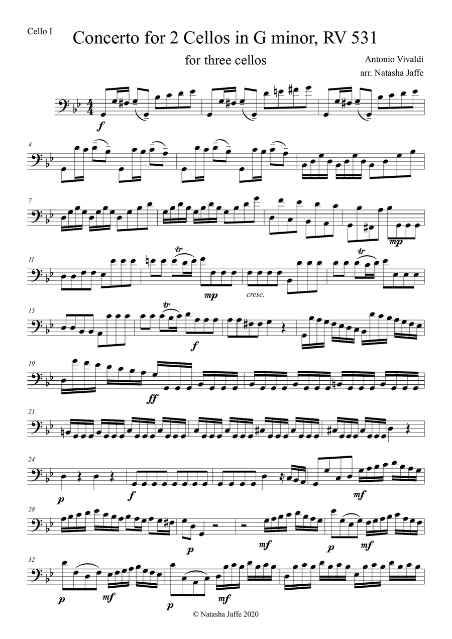 Concerto for 2 Cellos in G minor, RV 531 - Cello Trio String Trio scores gallery preview page 1