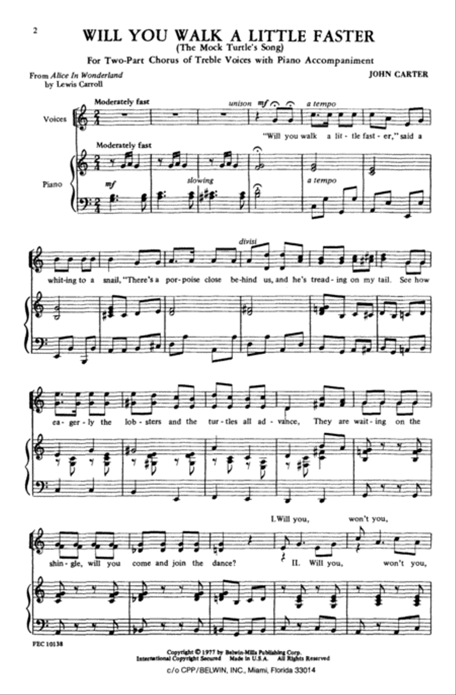 Will You Walk a Little Faster (The Mock Turtle's Song from Alice in Wonderland) Choir scores gallery preview page 1