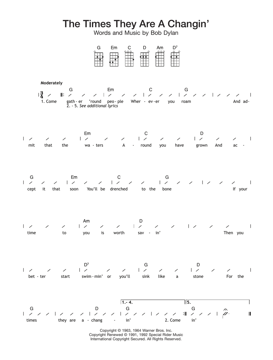 The Times They Are A-Changin' Ukulele scores gallery preview page 1