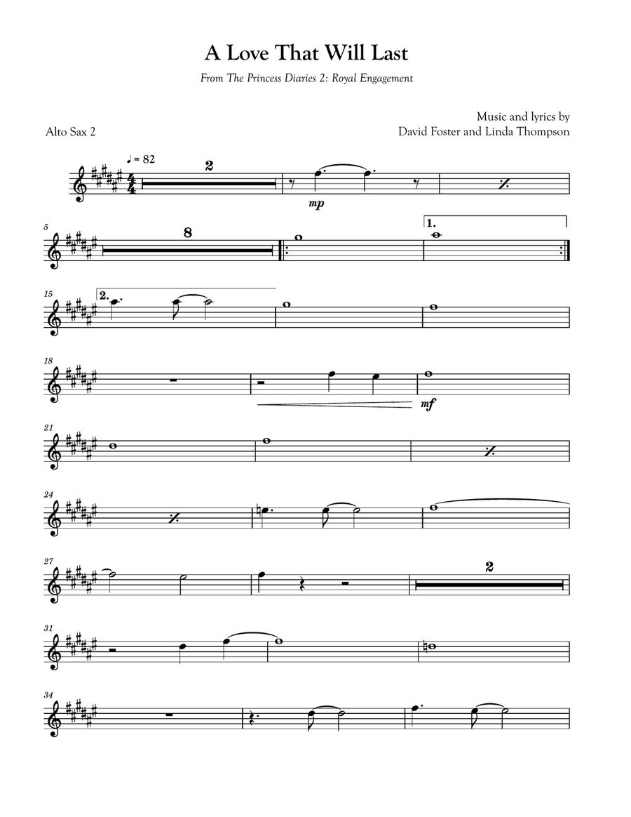 A Love That Will Last Alto Saxophone scores gallery preview page 1