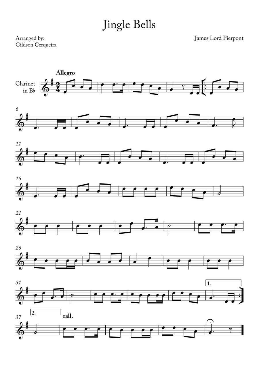Jingle Bells B-Flat Clarinet scores gallery preview page 1