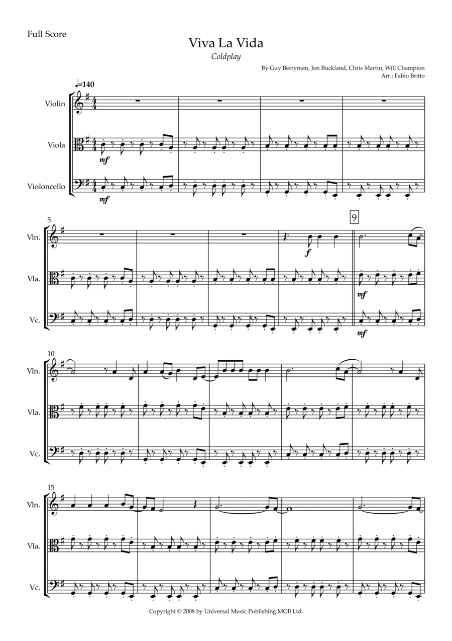 Viva La Vida String Trio scores gallery preview page 1