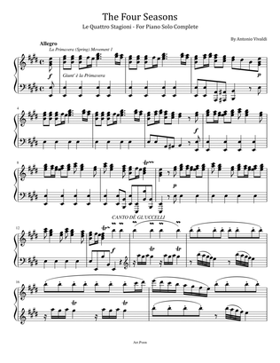 Book cover for Vivaldi - The Four Seasons - Le Quattro Stagioni - For Piano Solo Complete