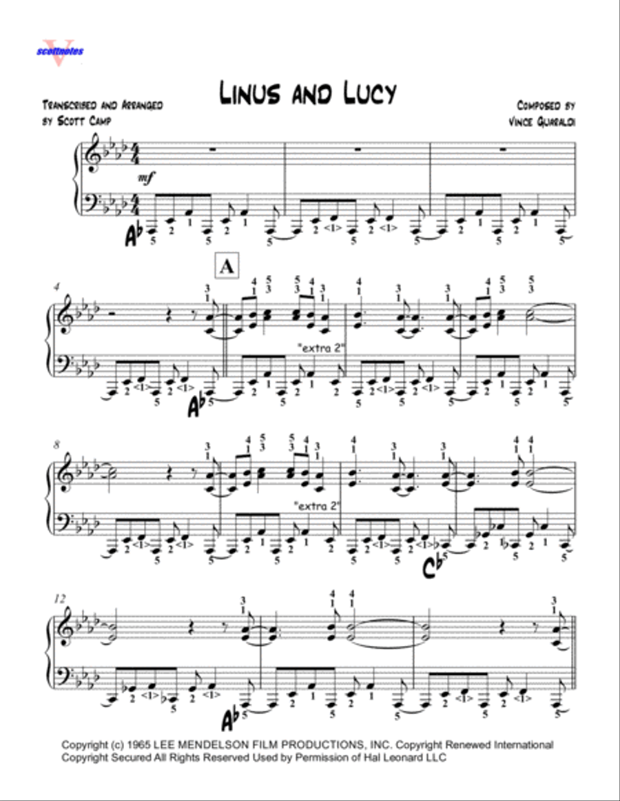 Linus And Lucy Piano Solo scores gallery preview page 1