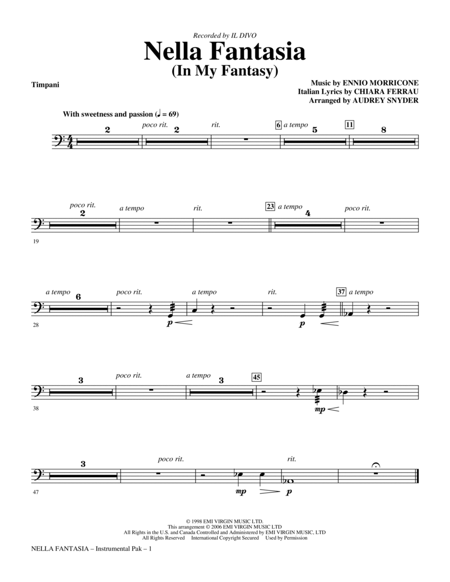 Nella Fantasia (In My Fantasy) (arr. Audrey Snyder) - Timpani