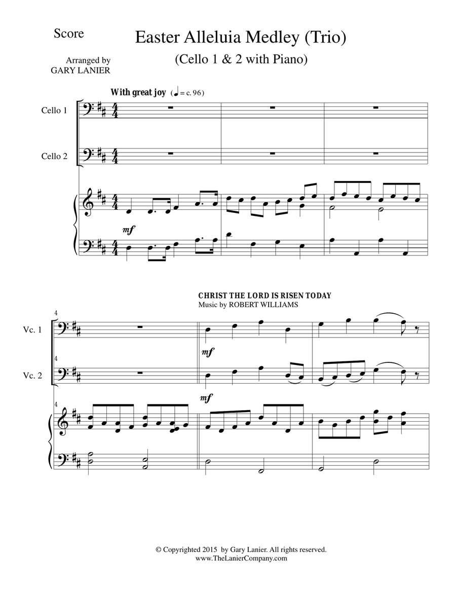 EASTER ALLELUIA MEDLEY (Trio – Cello 1 & 2 with Piano) Score and Parts Piano Trio scores gallery preview page 1