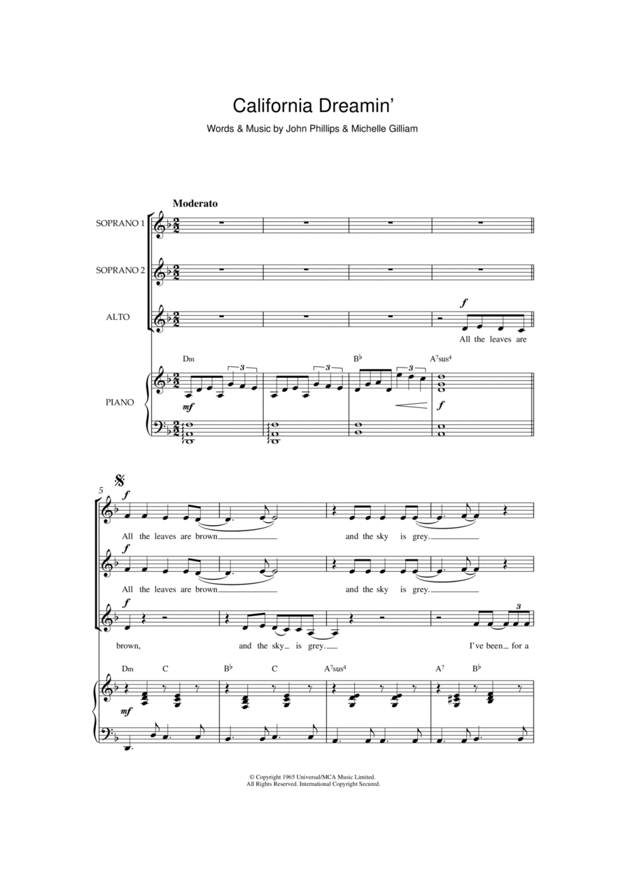 California Dreamin' SSA scores gallery preview page 1