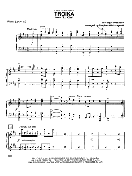 Troika (from Lt. Kije) - Piano