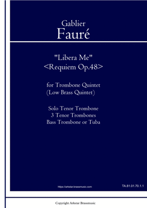 Book cover for Fauré: "Lebera Me" <Requiem, OP.48> for Trombone Quintet (Low Brass Quintet)