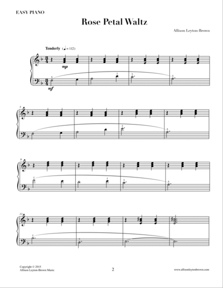 Rose Petal Waltz - Easy Piano Solo - by Allison Leyton-Brown Easy Piano scores gallery preview page 2