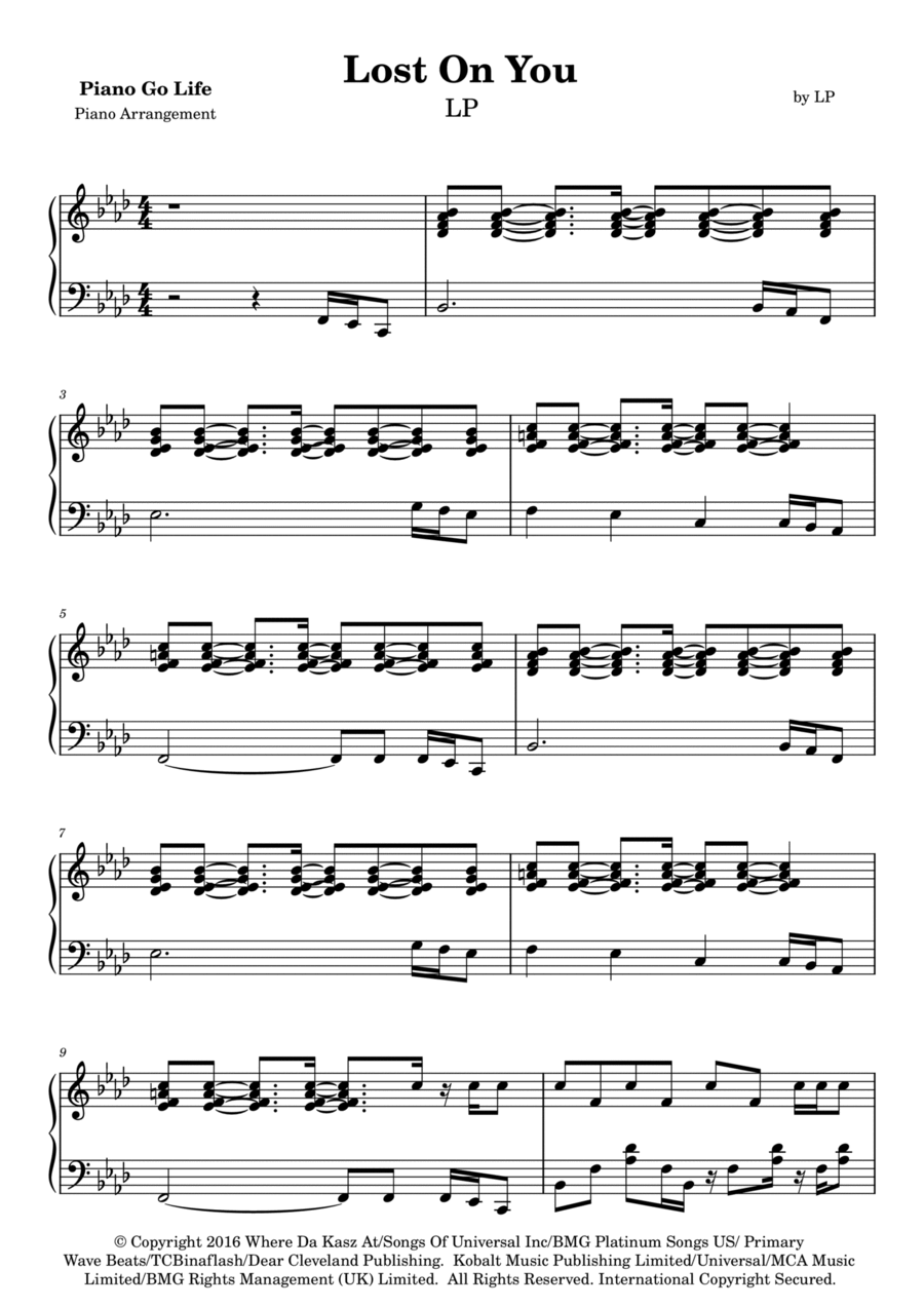 Lost On You Piano Solo scores gallery preview page 1