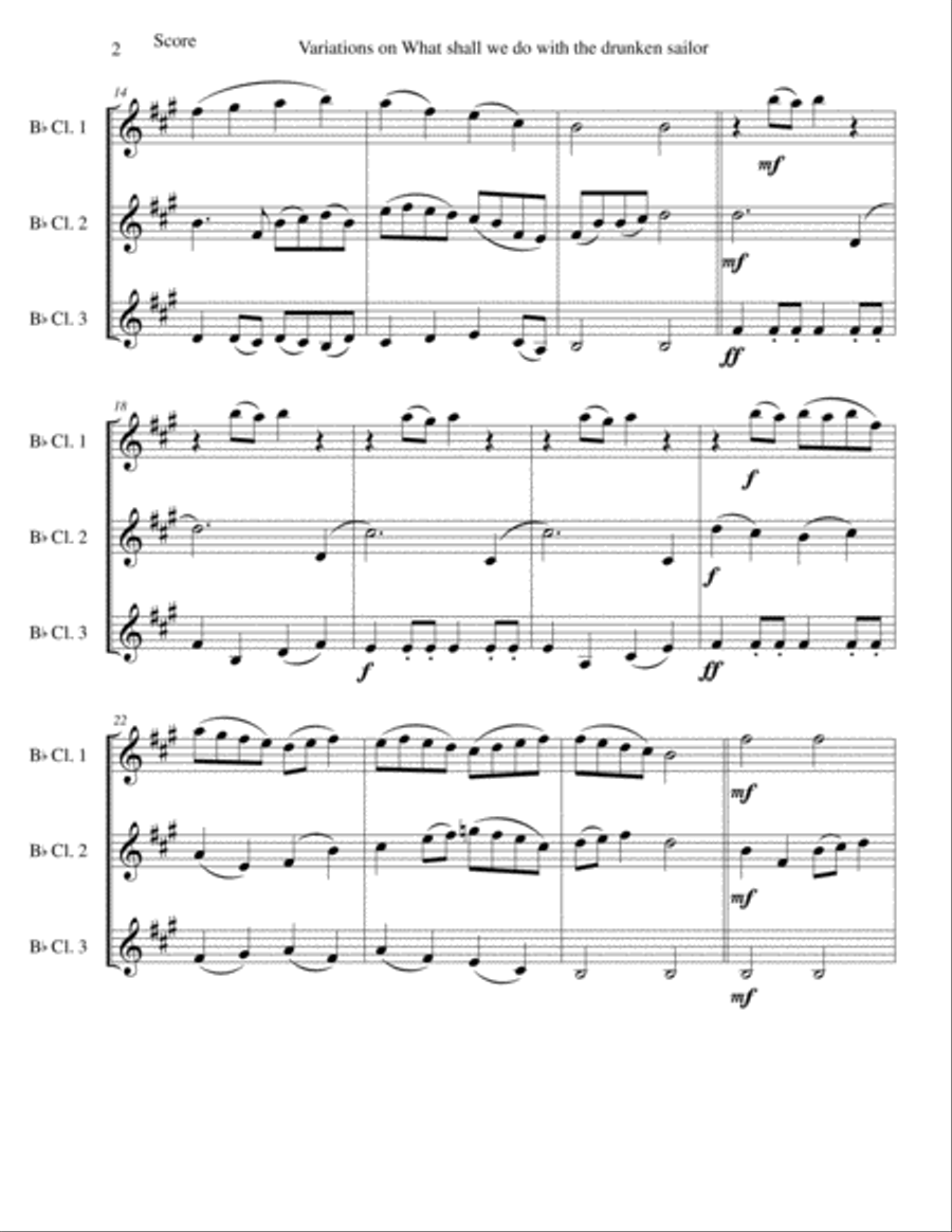 Variations on What shall we do with the drunken sailor for clarinet trio Clarinet Trio scores gallery preview page 2