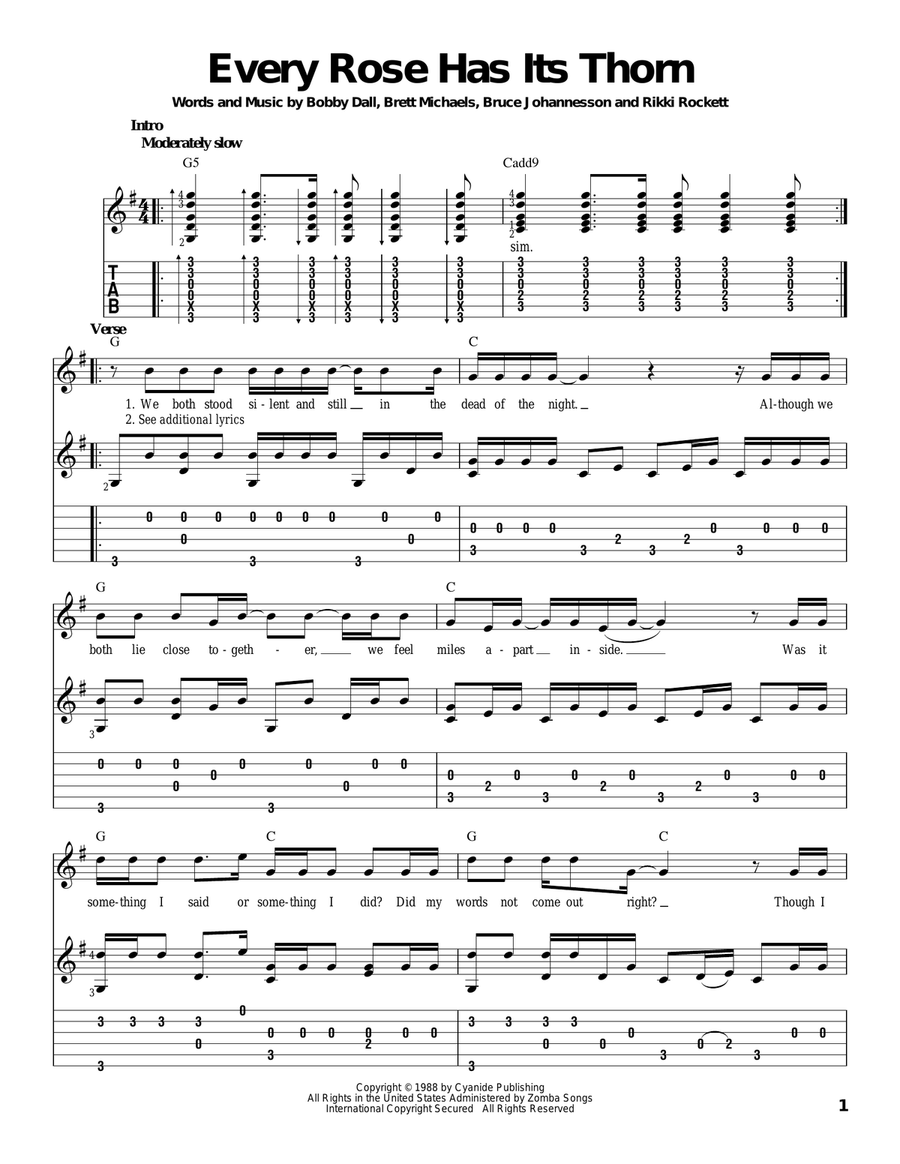 Every Rose Has Its Thorn Acoustic Guitar scores gallery preview page 1