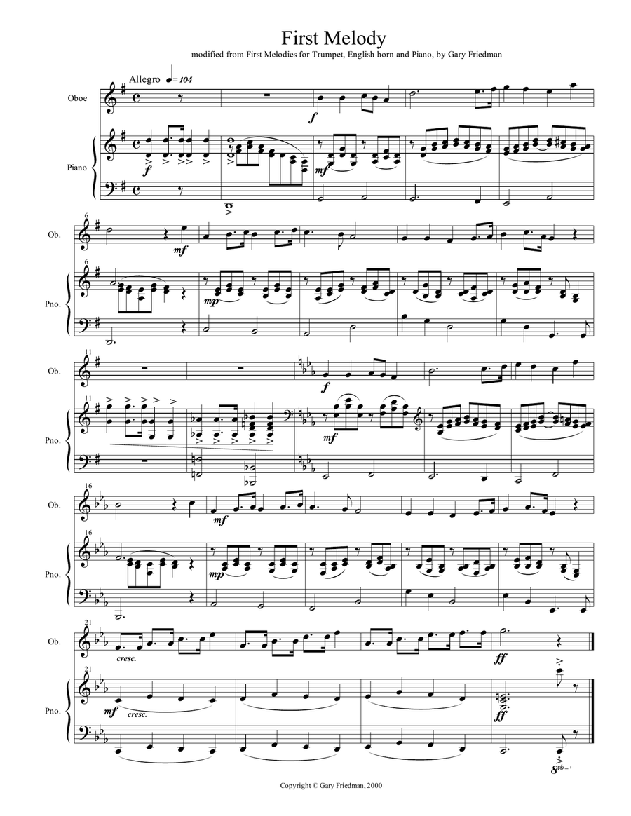 Seven Easy Melodies for Oboe with Piano Accompaniment Woodwind Duet scores gallery preview page 4