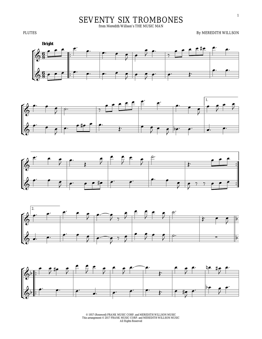 Seventy Six Trombones Seventy Six Trombones Flute Duet scores gallery preview page 1