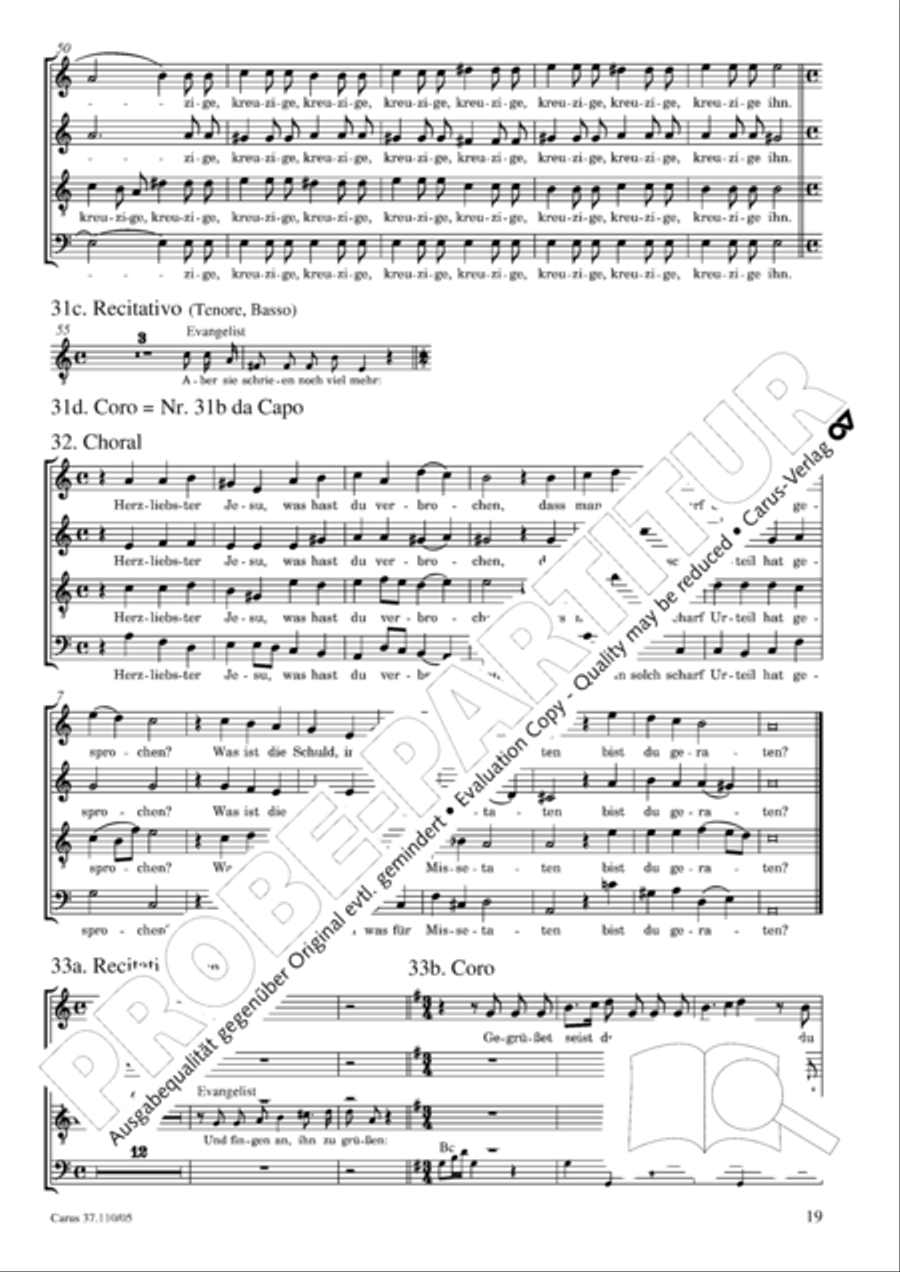 Markuspassion. Werkausgabe Reihe 1, Bd. 7 (Homilius) 4-Part scores gallery preview page 20