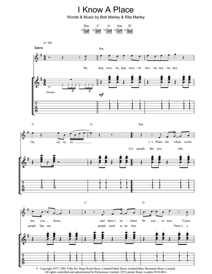 I Know A Place I Know A Place Guitar Tablature scores gallery preview page 1