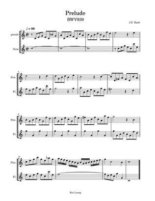 Prelude BWV 939 for piccolo and flute duet