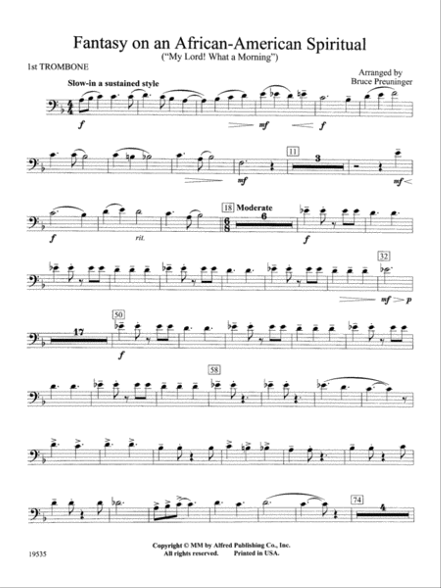 Fantasy on an African-American Spiritual: 1st Trombone Concert Band scores gallery preview page 1