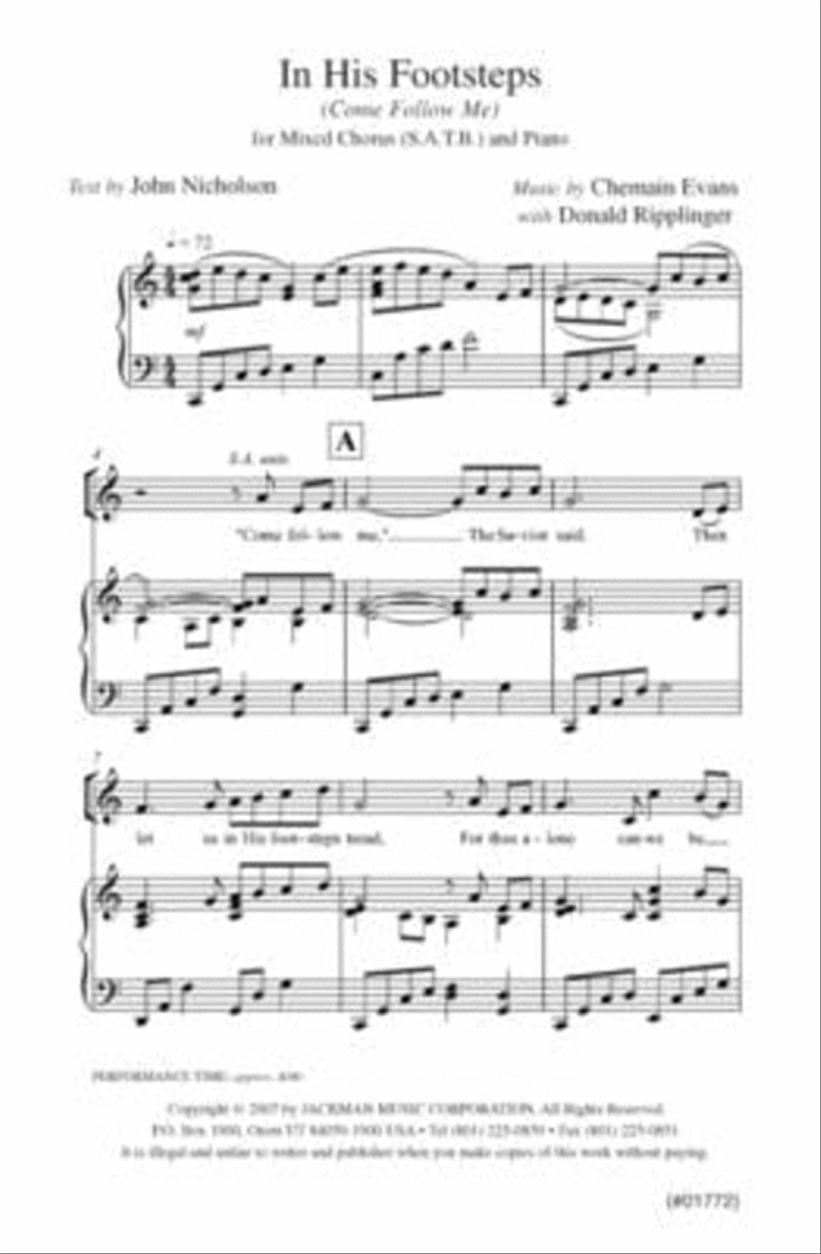 In His Footsteps (Come Follow Me) - SATB 4-Part scores gallery preview page 2