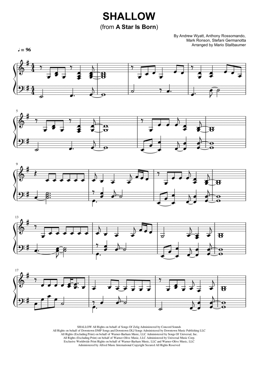 Shallow Piano Solo scores gallery preview page 1