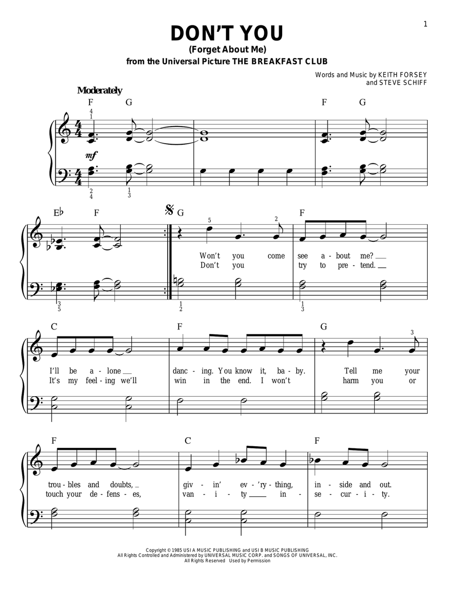 Don't You (Forget About Me) Easy Piano scores gallery preview page 1