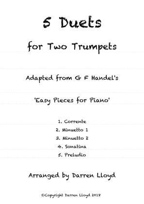 Book cover for 5 duets adapted from Handel's 'Easy Piano Pieces' for 2 Trumpets