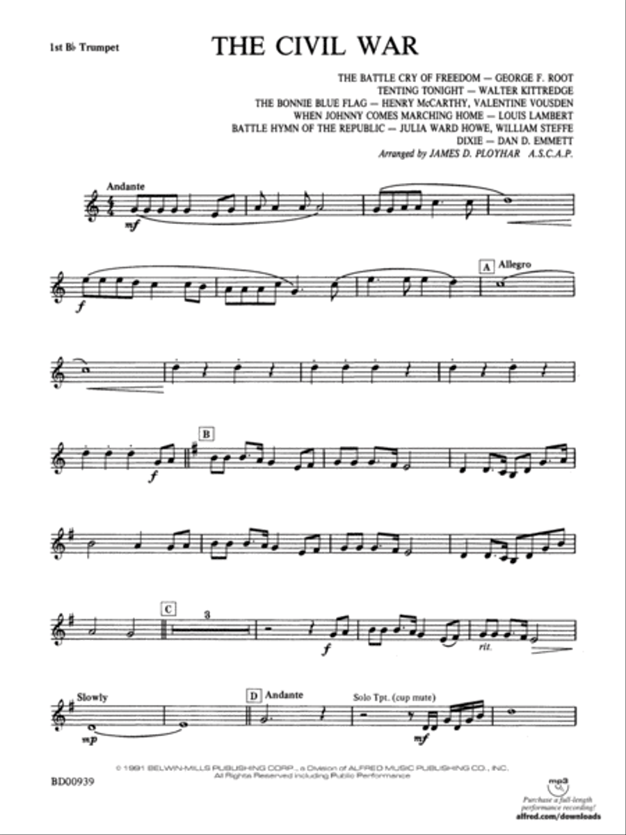 The Civil War: 1st B-flat Trumpet Concert Band scores gallery preview page 1