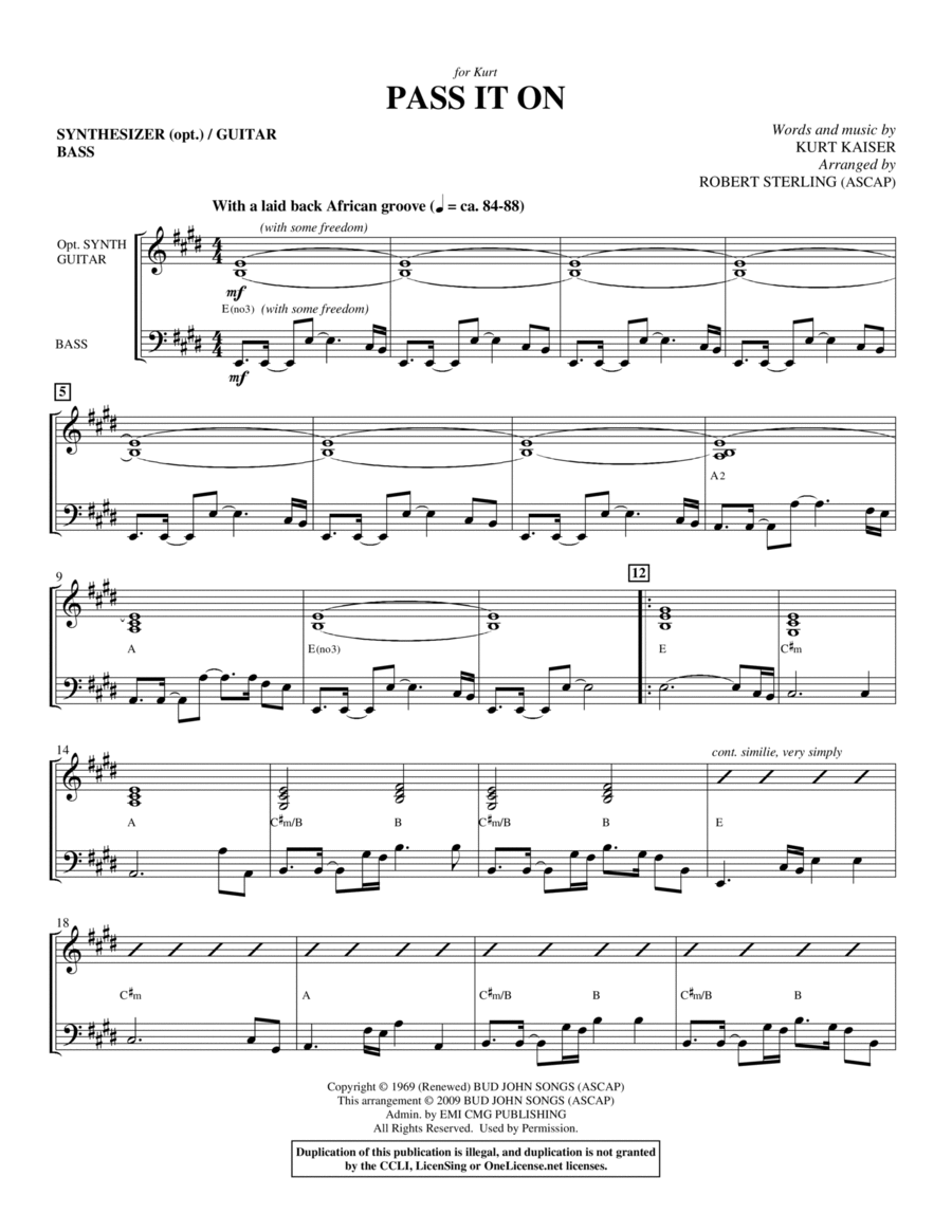 Pass It On - Synthesizer (opt.) Choir scores gallery preview page 1