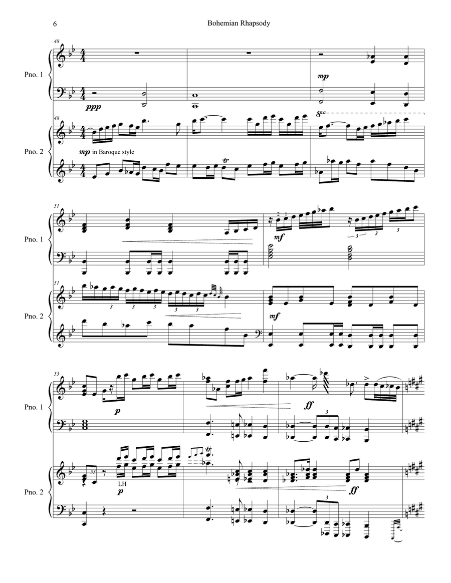 Bohemian Rhapsody Piano Duet scores gallery preview page 6