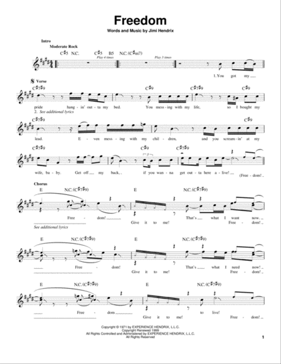 Freedom Freedom Easy Guitar scores gallery preview page 1