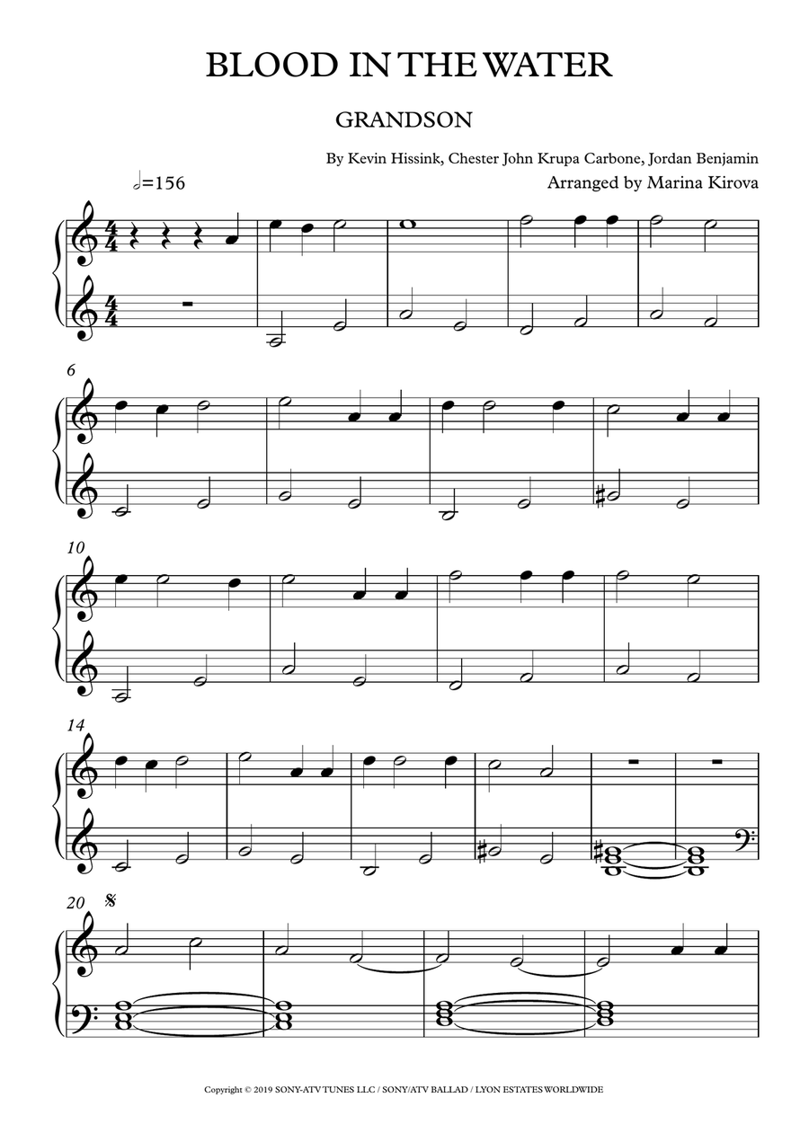 Blood/water Piano Solo scores gallery preview page 1