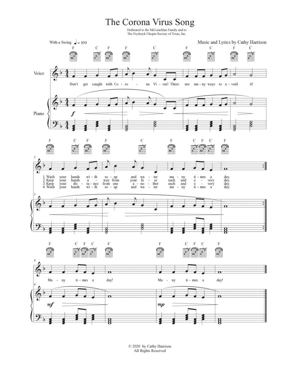 The Coronavirus Song Piano, Vocal, Guitar scores gallery preview page 1