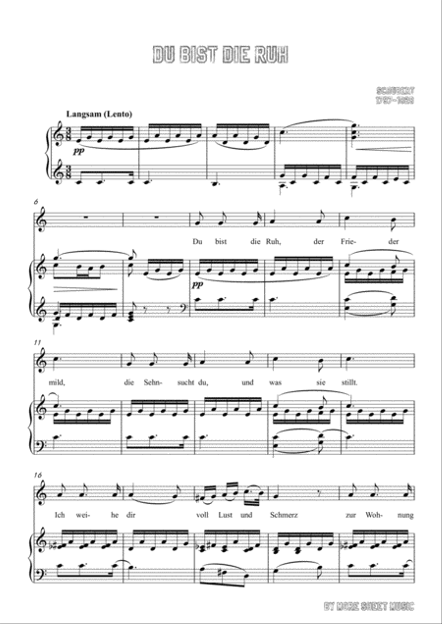 Schubert-Du bist die Ruh in C Major,for voice and piano Voice Solo scores gallery preview page 3