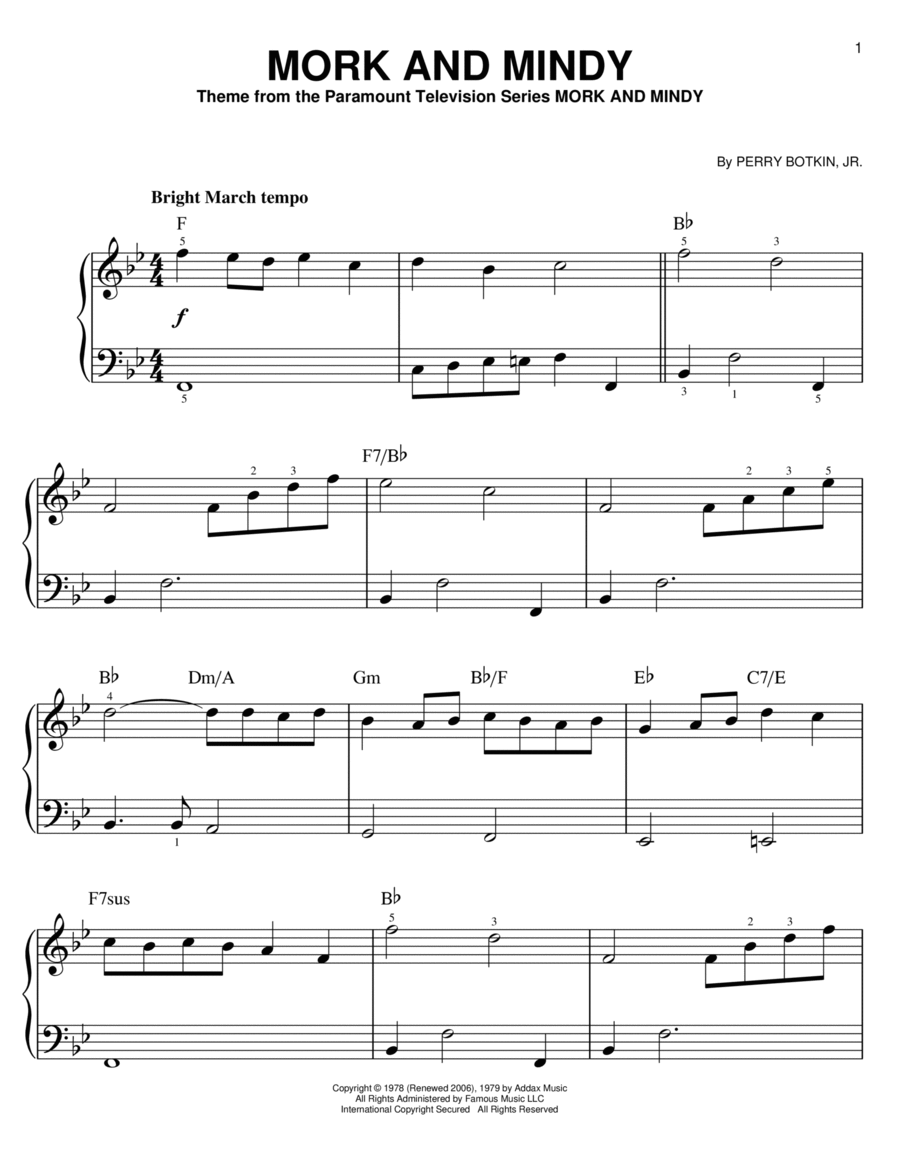Mork And Mindy Mork And Mindy Easy Piano scores gallery preview page 1
