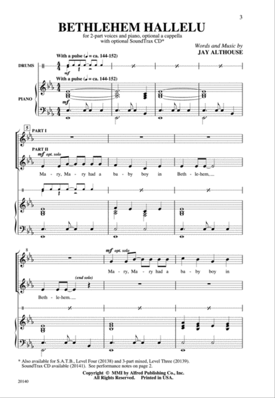 Bethlehem Hallelu 2-Part scores gallery preview page 2