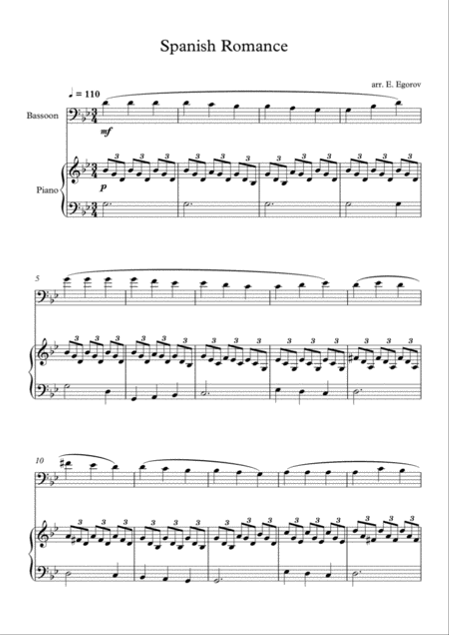Spanish Romance, For Bassoon & Piano Bassoon Solo scores gallery preview page 1