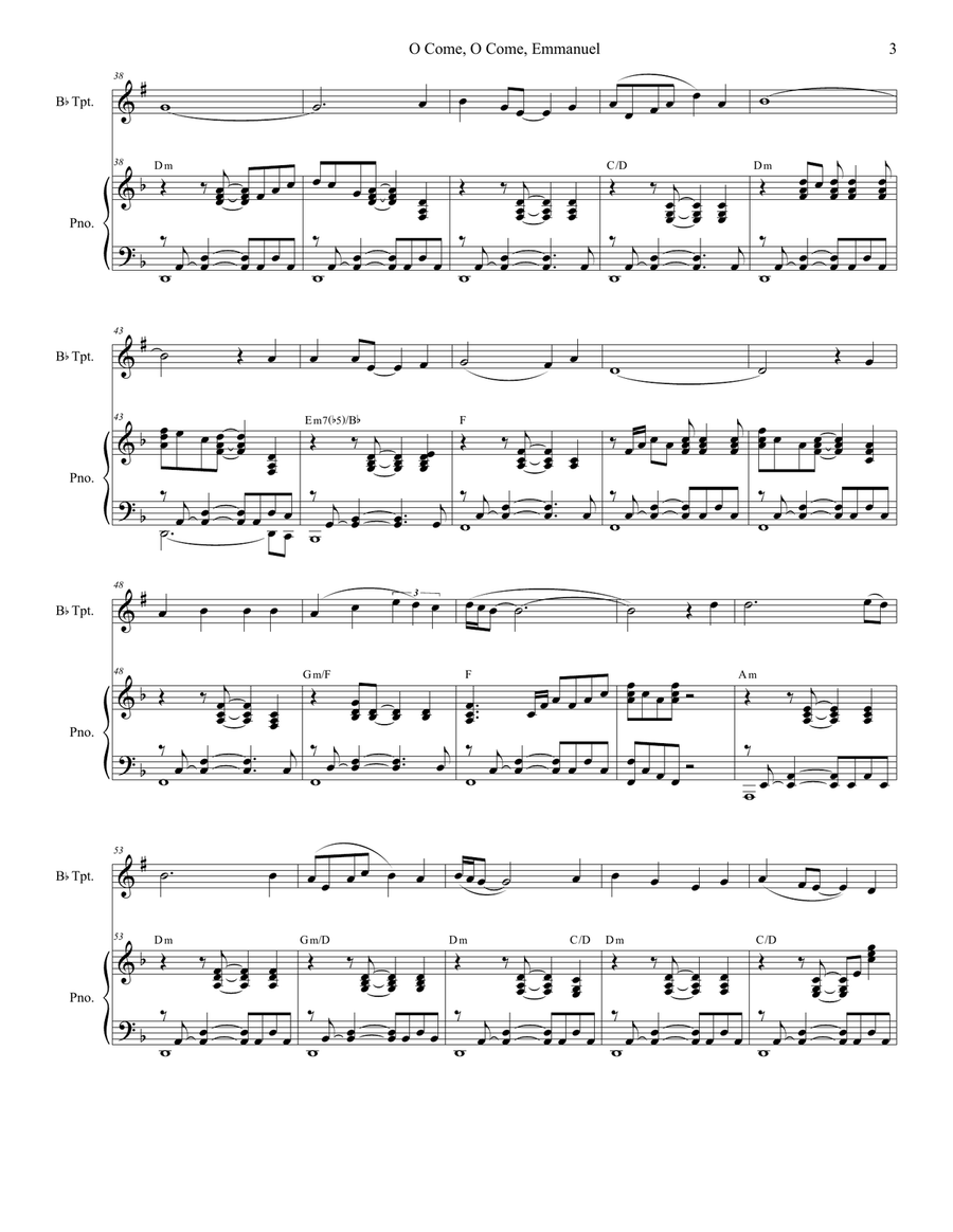 O Come, O Come, Emmanuel (Bb-Trumpet solo and Piano) Trumpet Solo scores gallery preview page 3